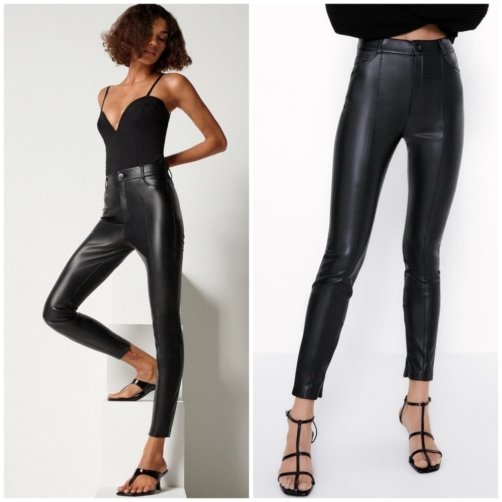 Zara Vegan Faux Leather High Rise Pants Skinny Legging Sz M